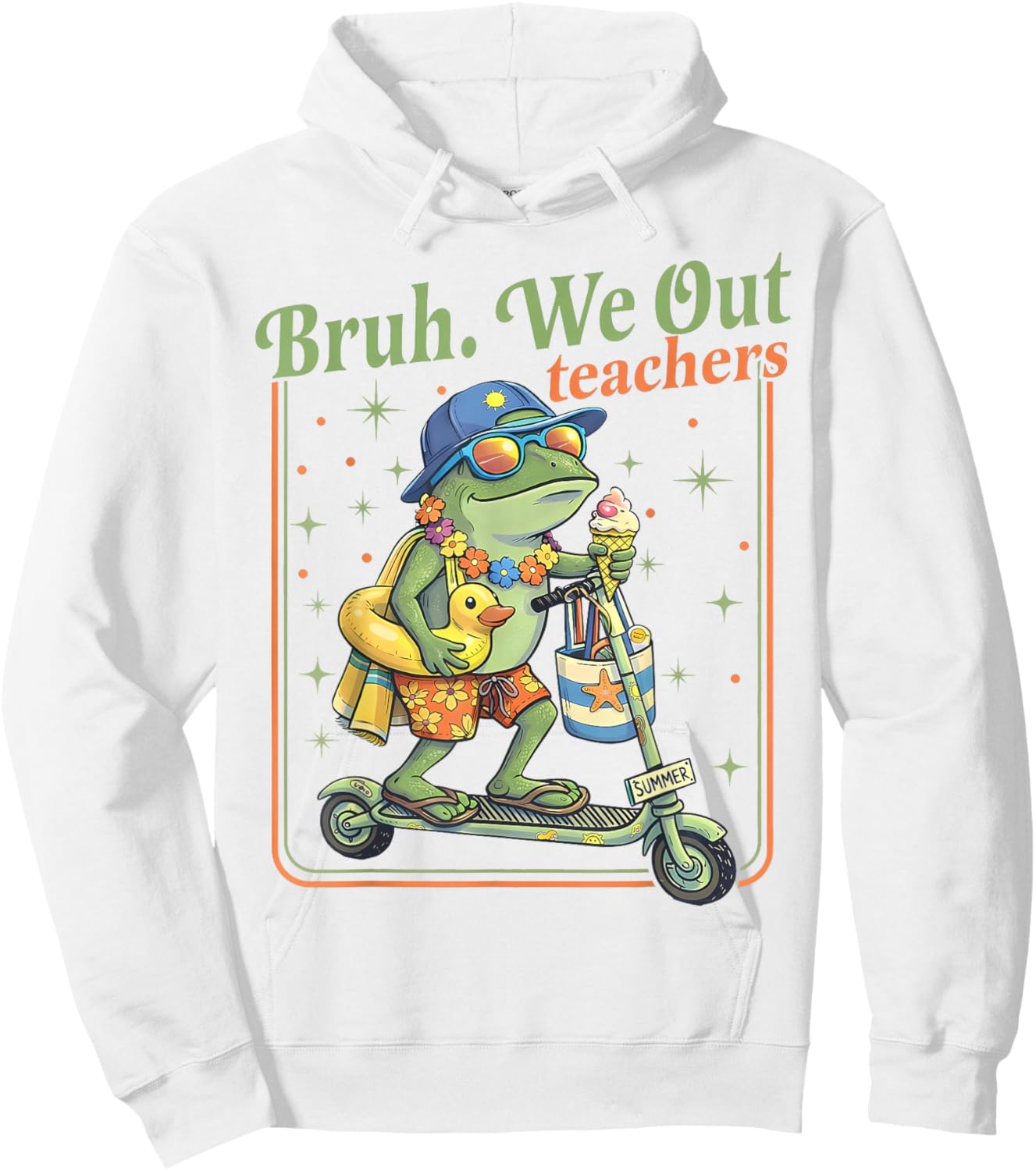 Funny Bruh We Out Summer Frog Teacher Last Day of School Hoodie - Hoodie | White