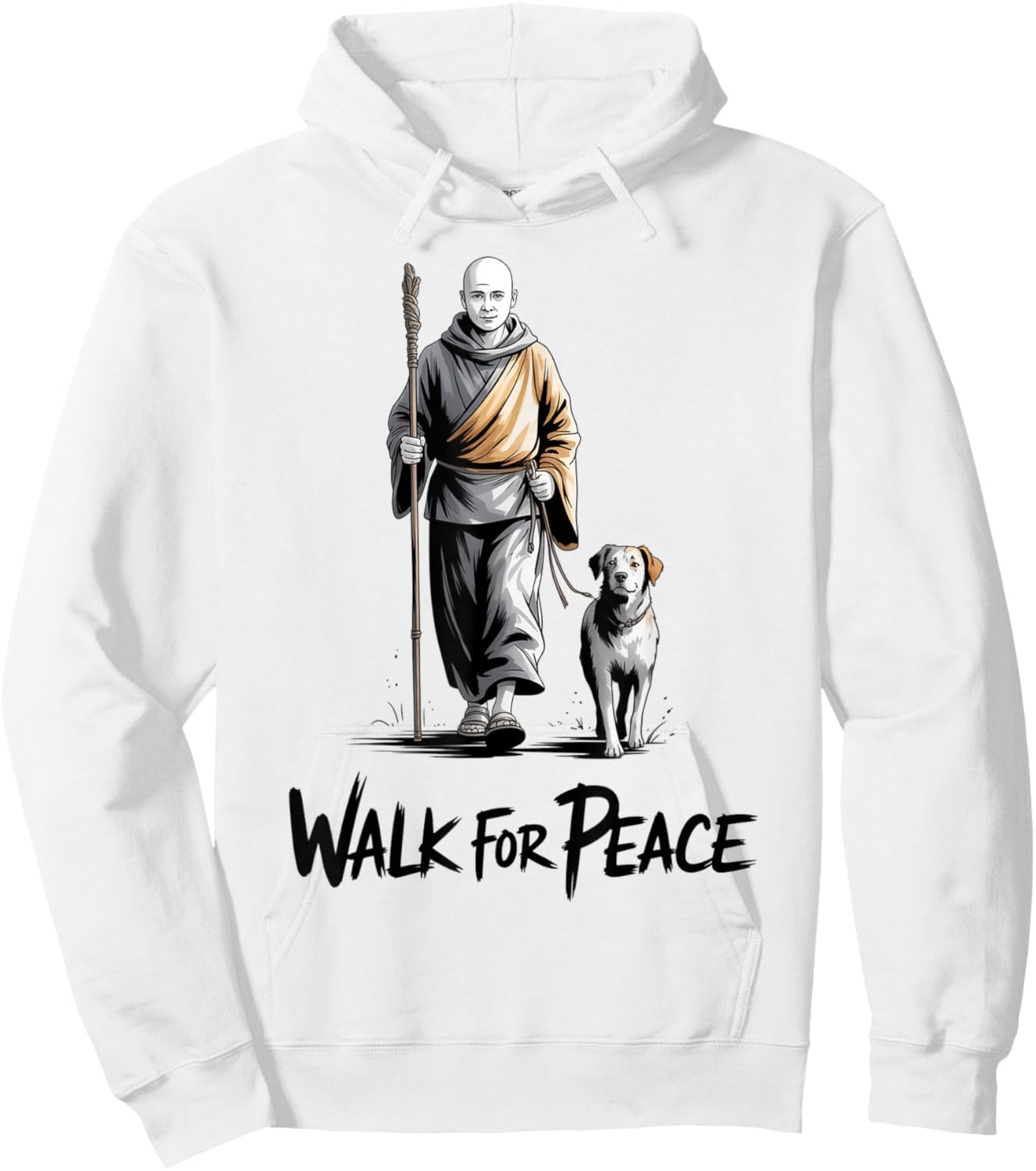 Retro Walk for Peace Monks with Aloka Dog Minimalist Zen Art Hoodie - Hoodie | White
