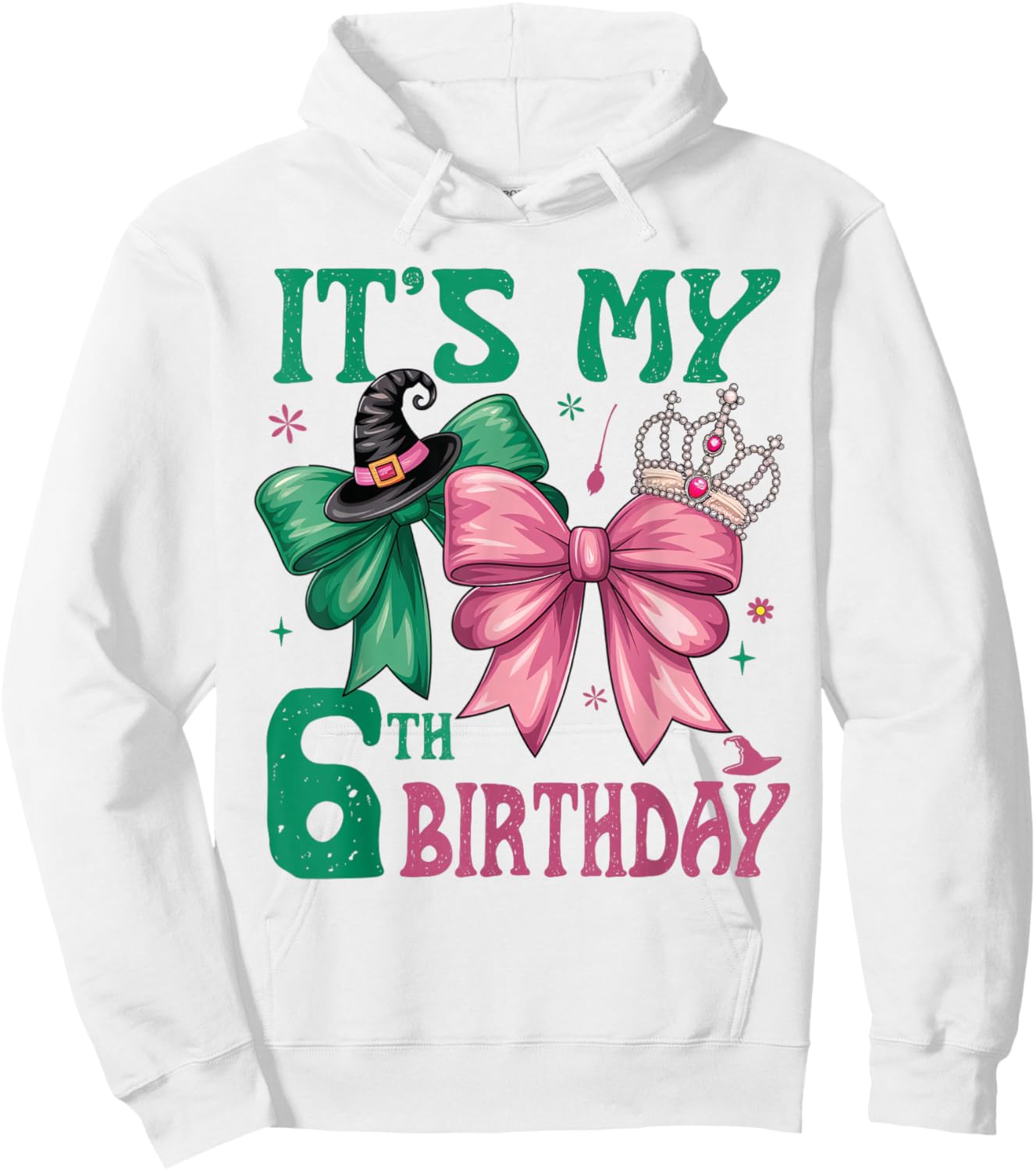 6th Birthday Girl Its My 6th Birthday Witch Pink and Green Hoodie - Hoodie | White