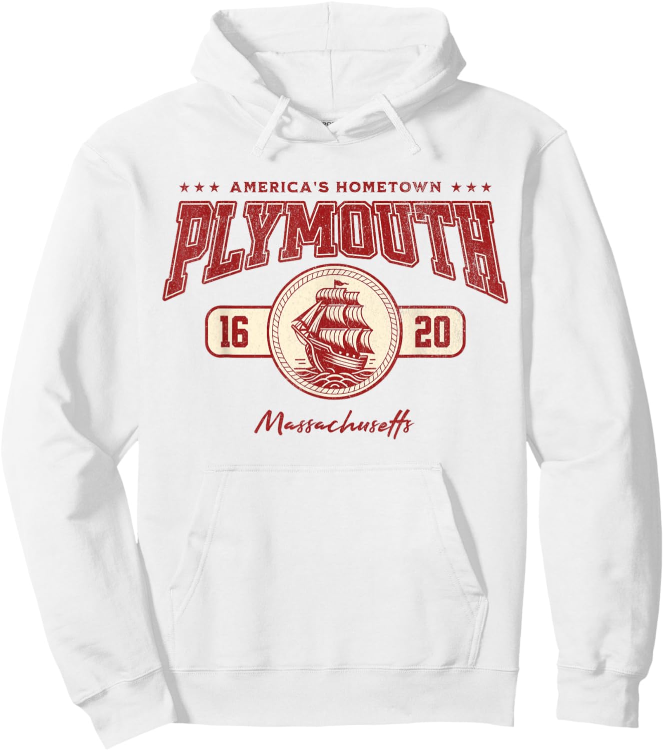 Plymouth MA 1620 Mayflower Massachusetts Souvenir Vintage Hoodie - Hoodie | White