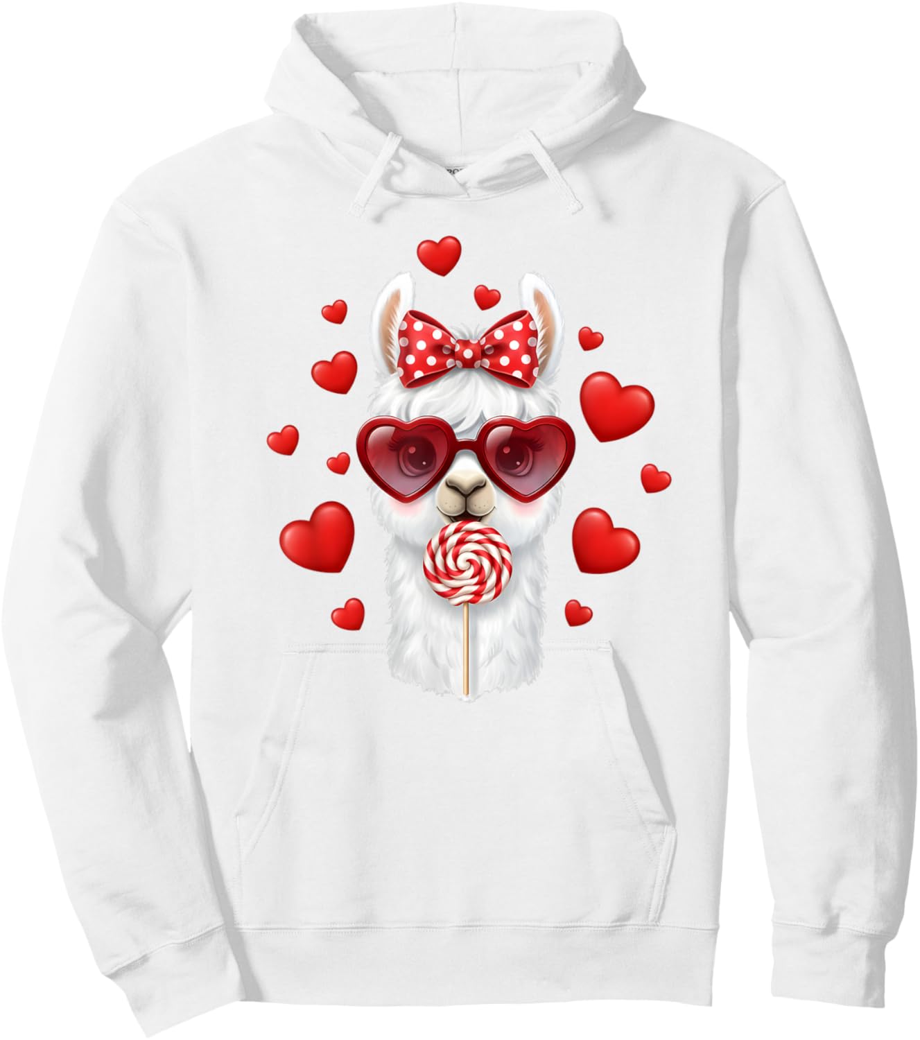 Cute Lollipop Llama Valentines Day Red Heart Funny Hoodie - Hoodie | White