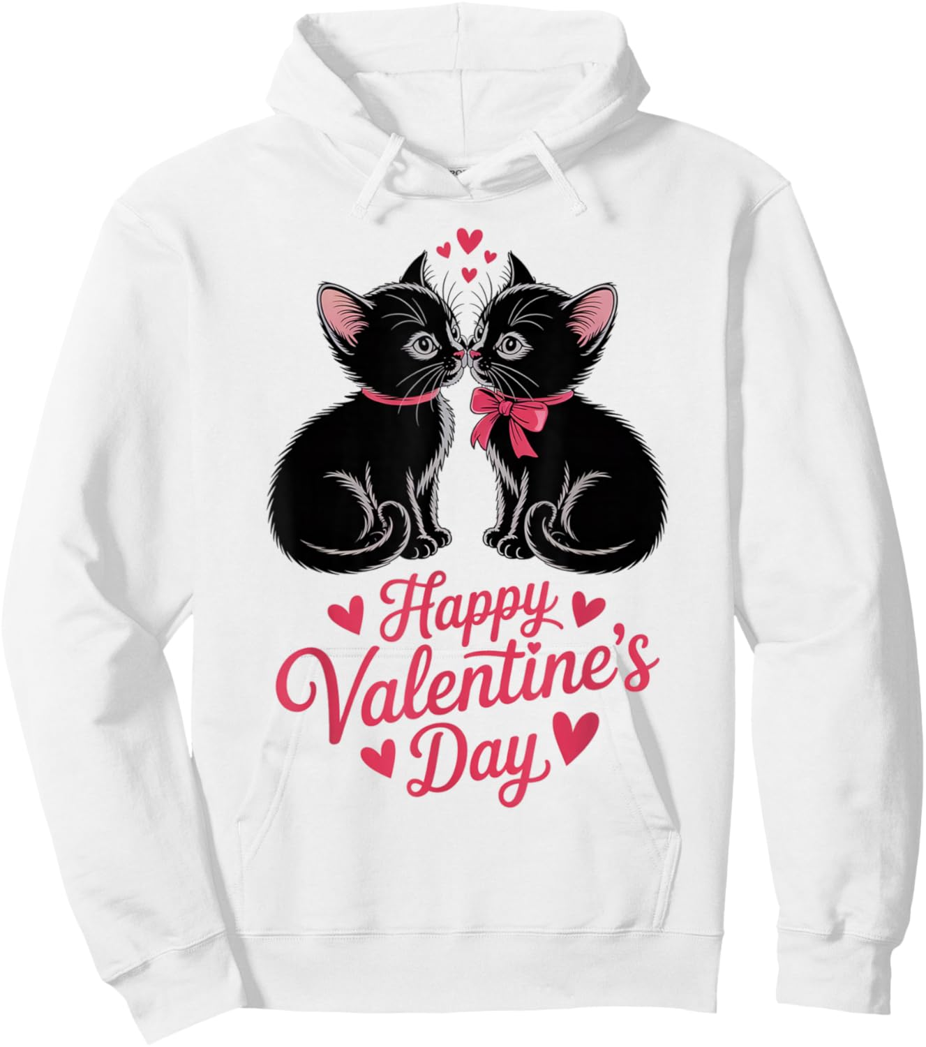 Happy Valentines Day Black Cat Couple Hearts Women Men Hoodie - Hoodie | White