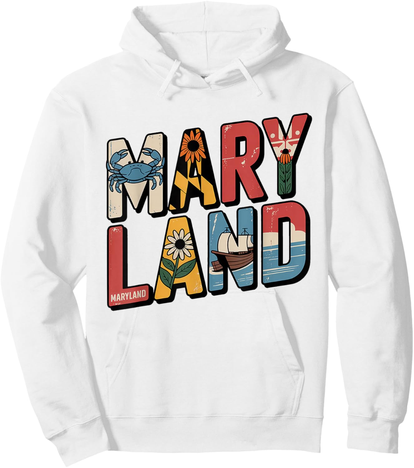Maryland Flag - MD State Map & Crab Pride Hoodie - Hoodie | White
