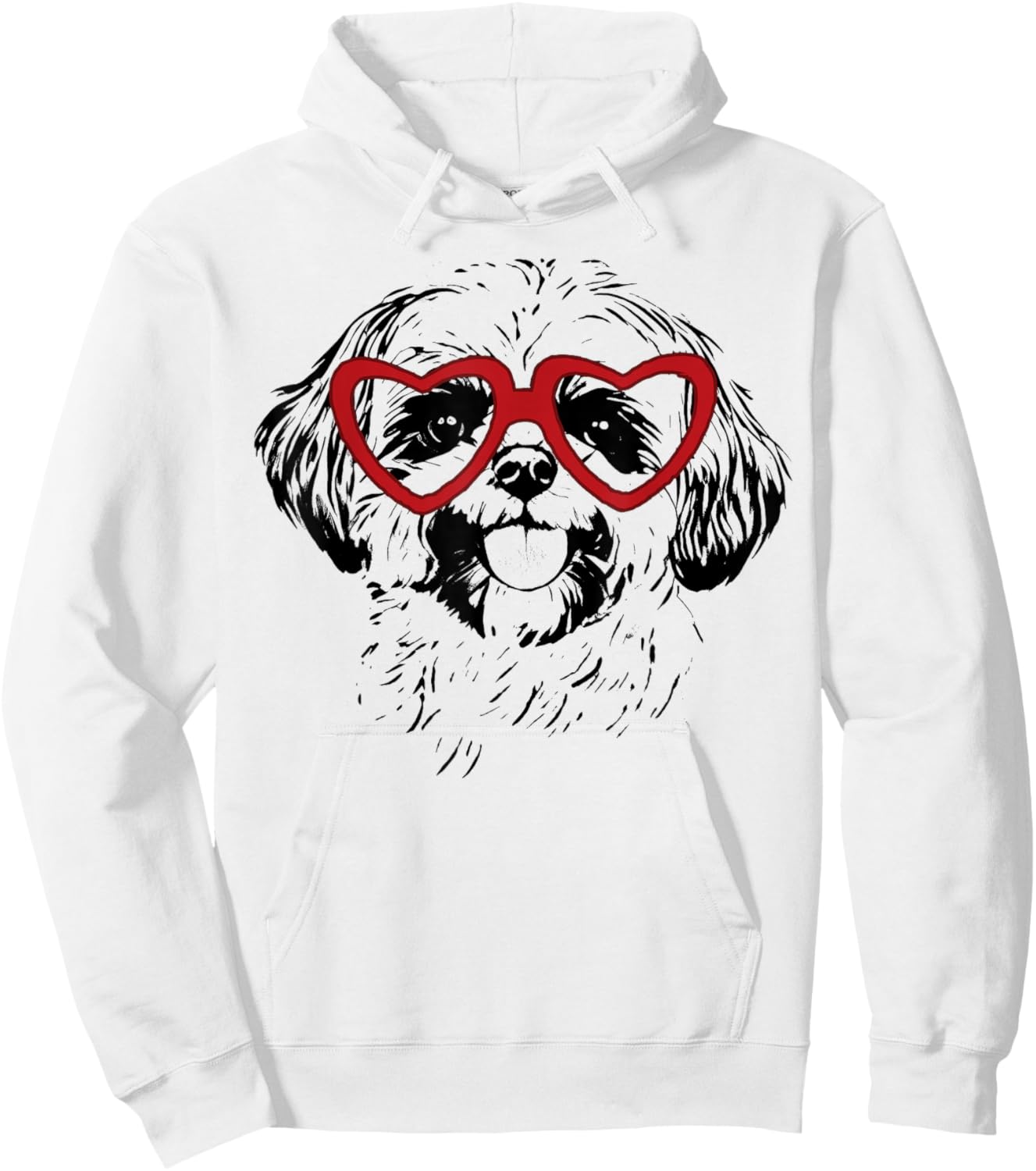 Valentine's Day Shih Tzu with Heart Glasses Love Art Hoodie - Hoodie | White