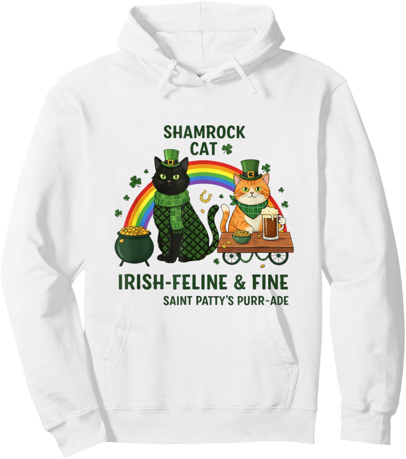 St Patrick's Day Cat Funny Hoodie - Hoodie | White