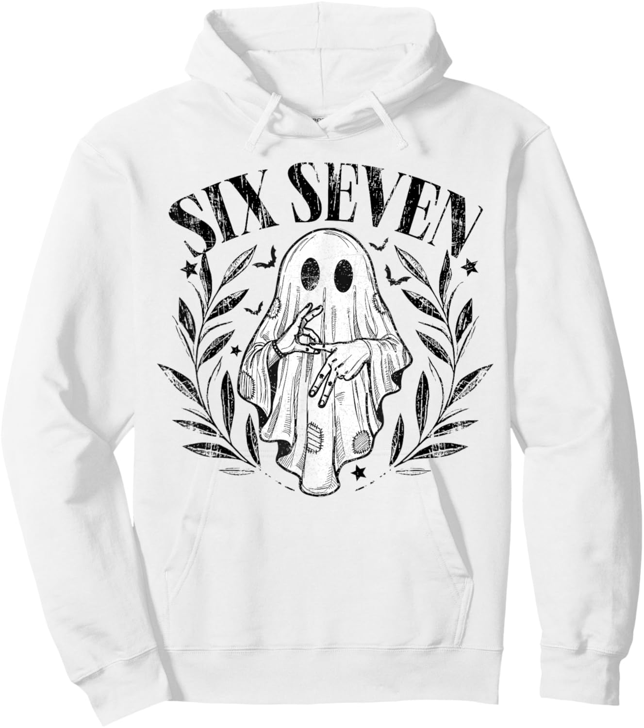 Six Seven 6 7 Meme Gen Alpha Halloween Ghost Hands Sign Hoodie - Hoodie | White