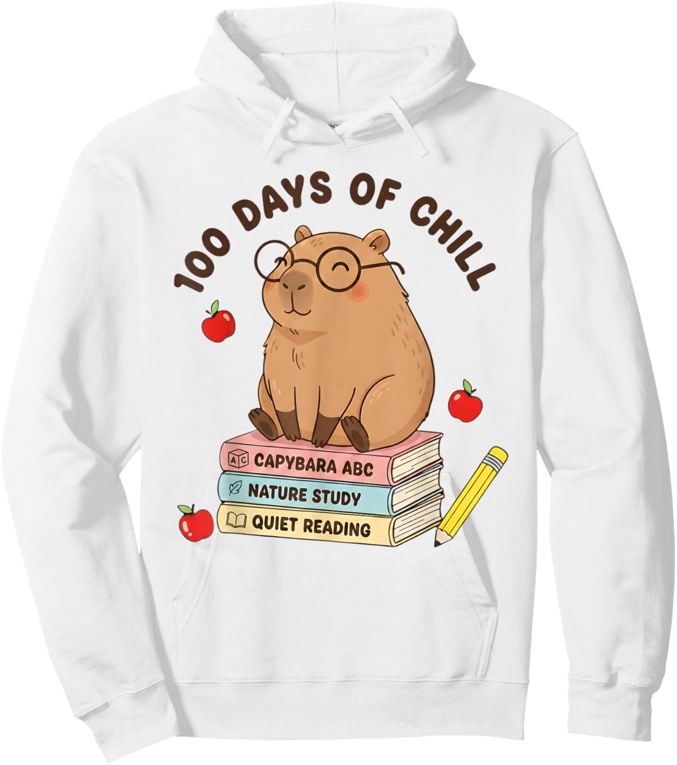 100 Days of Chill Cute Capybara School Book Lover Design Hoodie - Hoodie | White