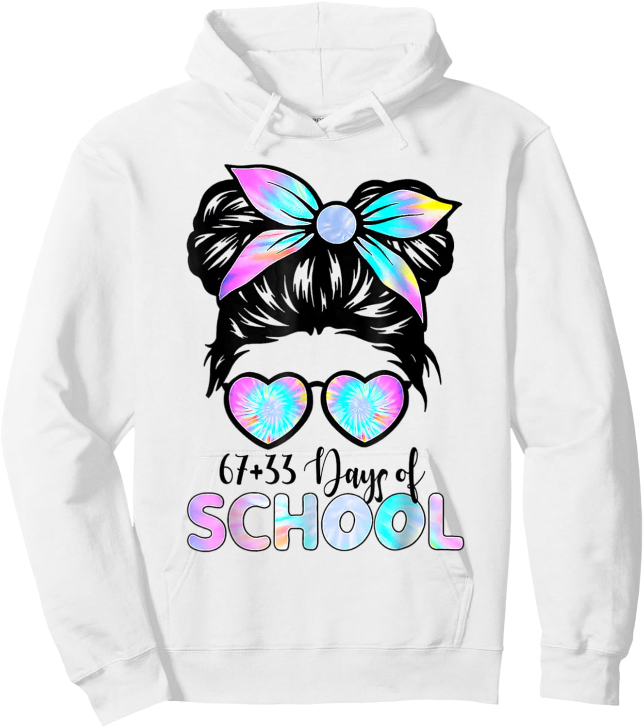 67 33 Days of School Girl Messy Bun Hair 100th Day of School Hoodie - Hoodie | White