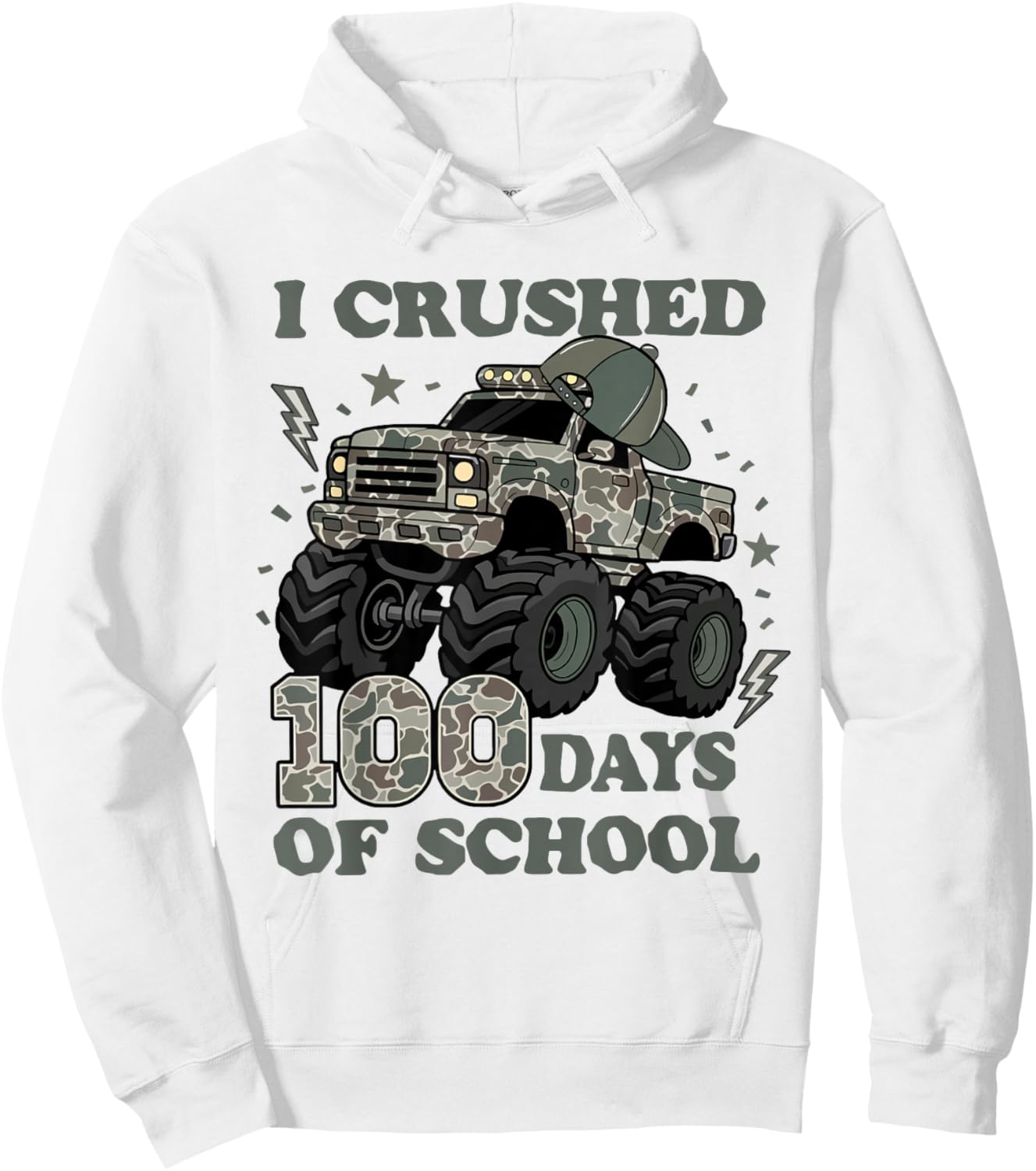 I Crushed 100 Days of School Camo Truck Boy 100 Days Smarter Hoodie - Hoodie | White