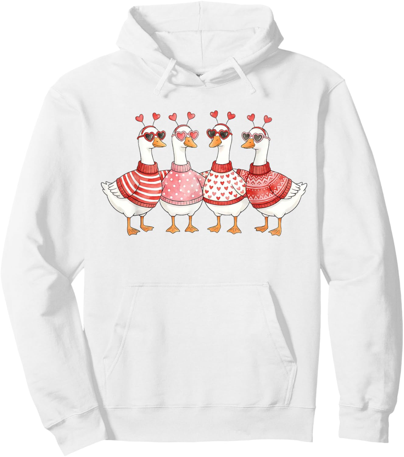 Funny Valentine Goose Squad Matching Heart Love Hoodie - Hoodie | White