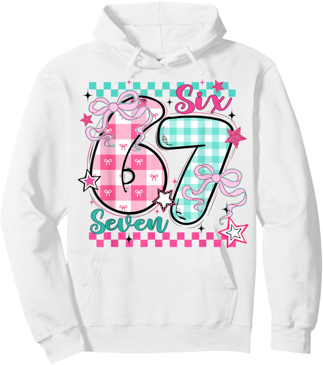 Checkered 67 Valentine Six Seven 6 7 Meme Teens Girls Hoodie - Hoodie | White