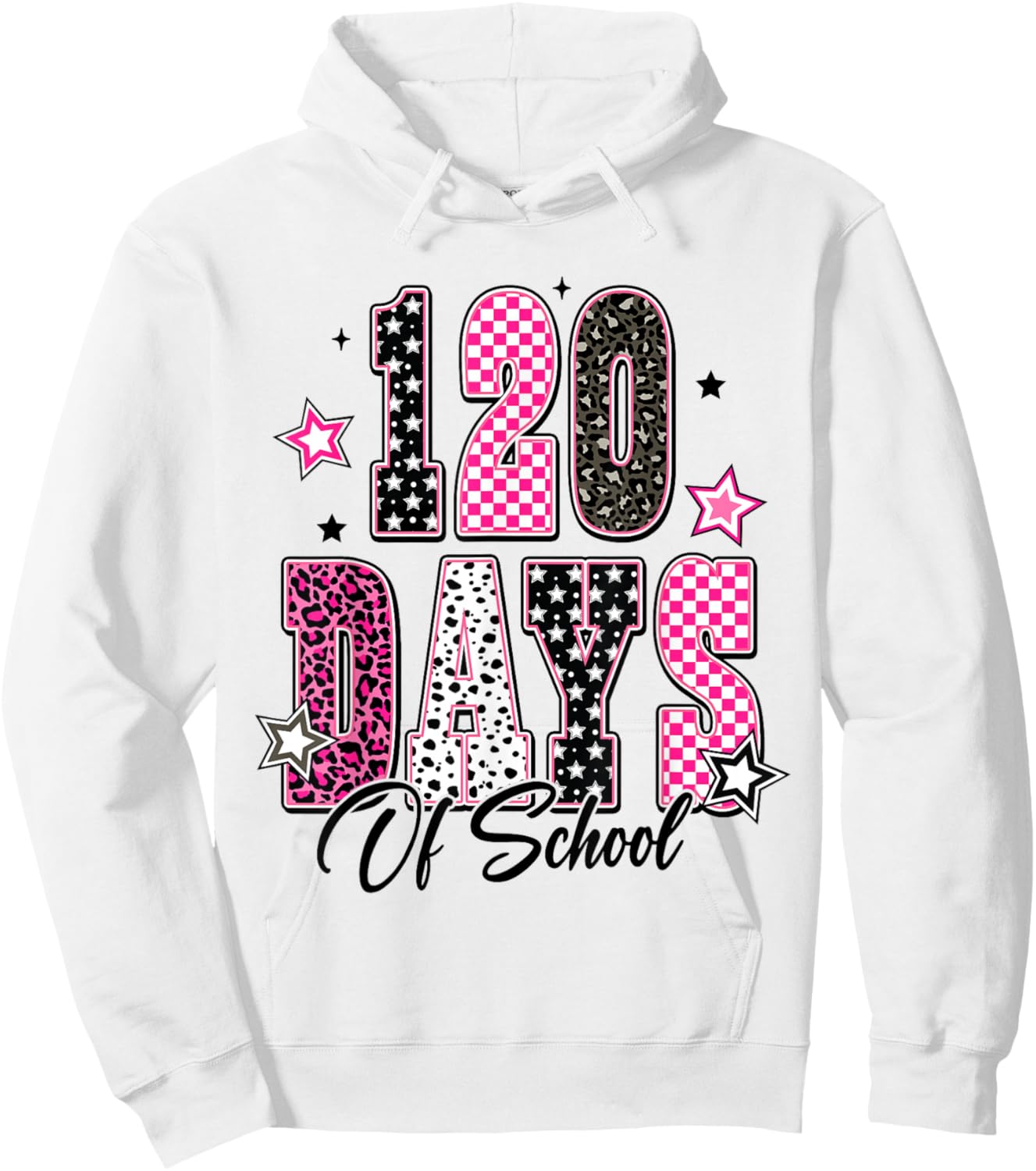 Leopard Checkered 120 Days of School Vintage Retro 120th Day Hoodie - Hoodie | White
