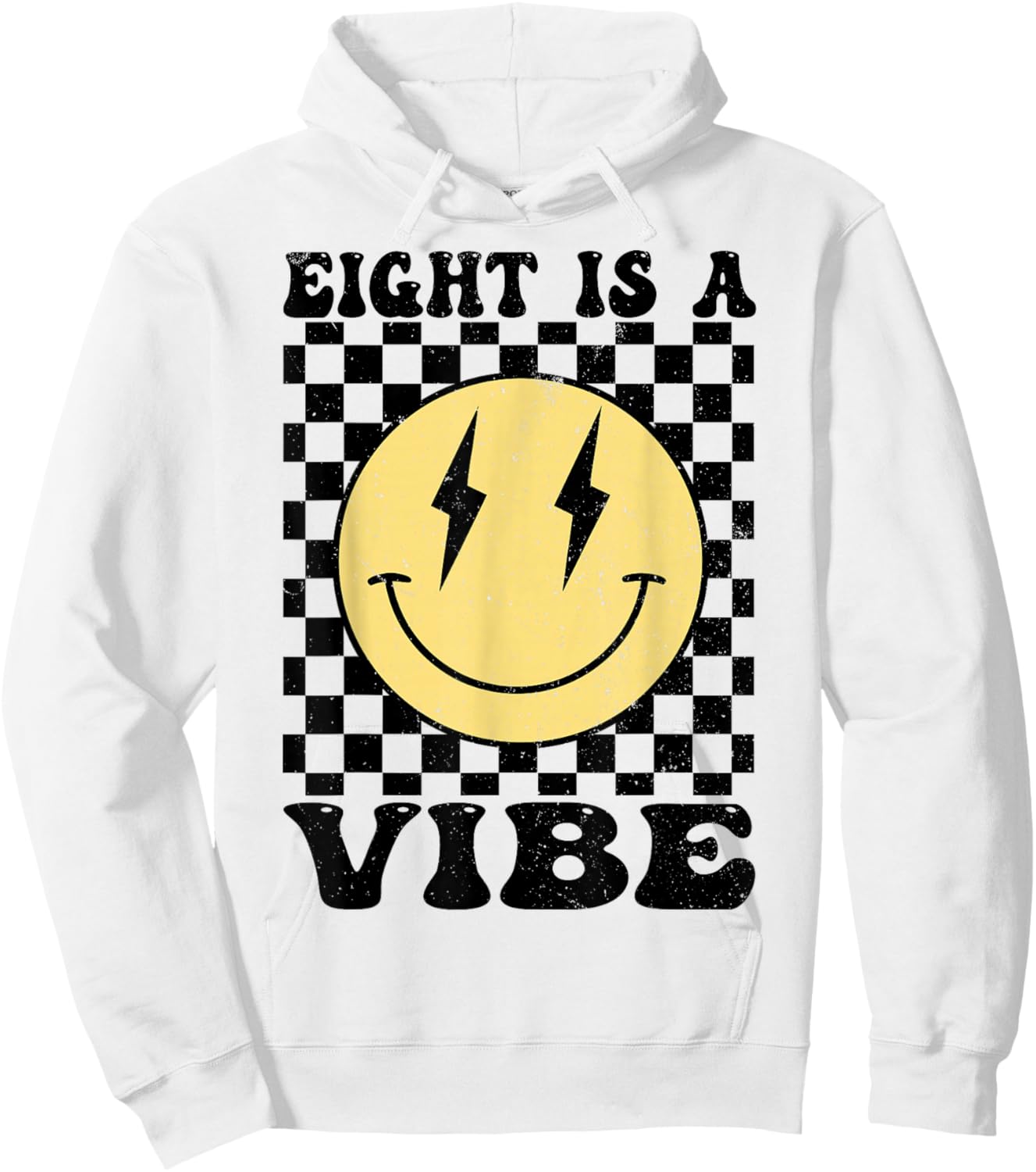 Eight is A Vibe 8 Years Old Birthday Happy Face 8th Birthday Hoodie - Hoodie | White