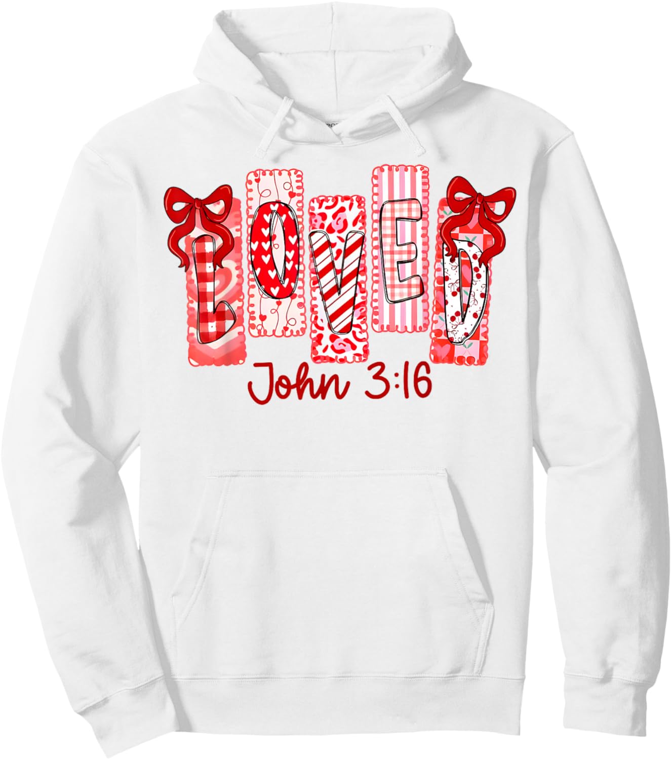 Christian Valentine Loved John 316 Coquette Bow Valentine Hoodie - Hoodie | White