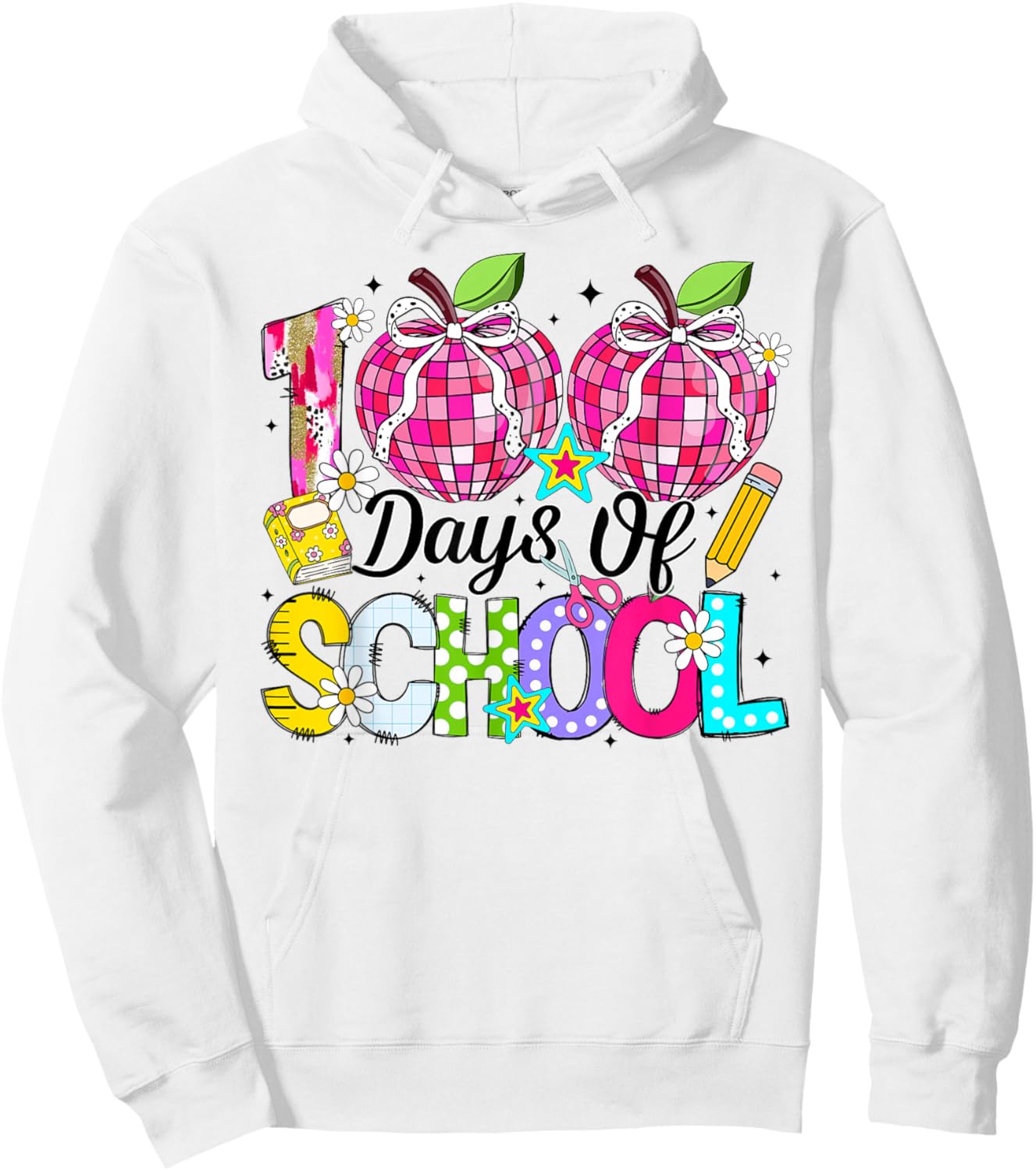 100th Day of School Coquette Bow Girls Teachers Classroom Hoodie - Hoodie | White