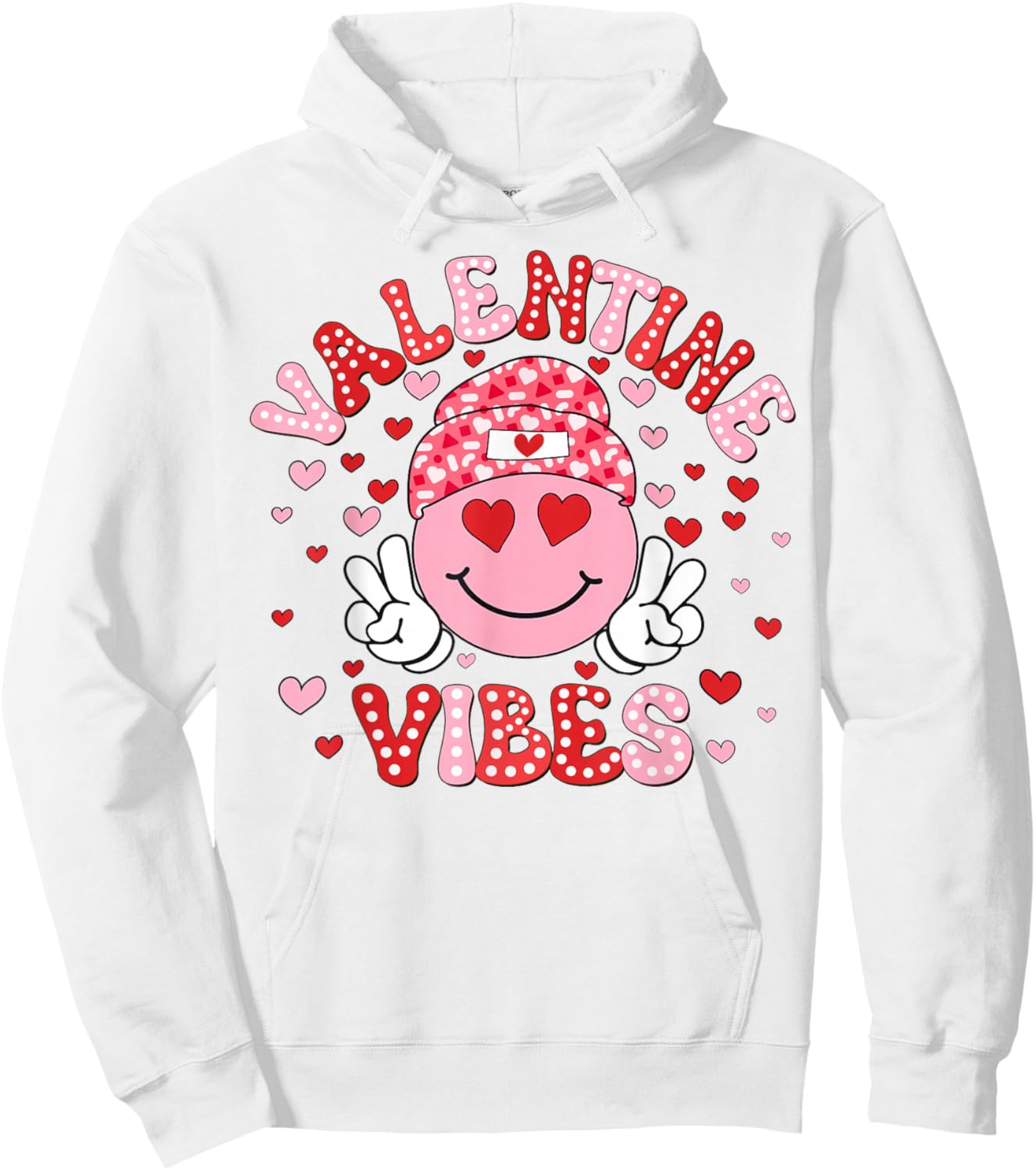 Valentine Vibes Funny Happy Smile Face Heart Girl Women Kid Hoodie - Hoodie | White