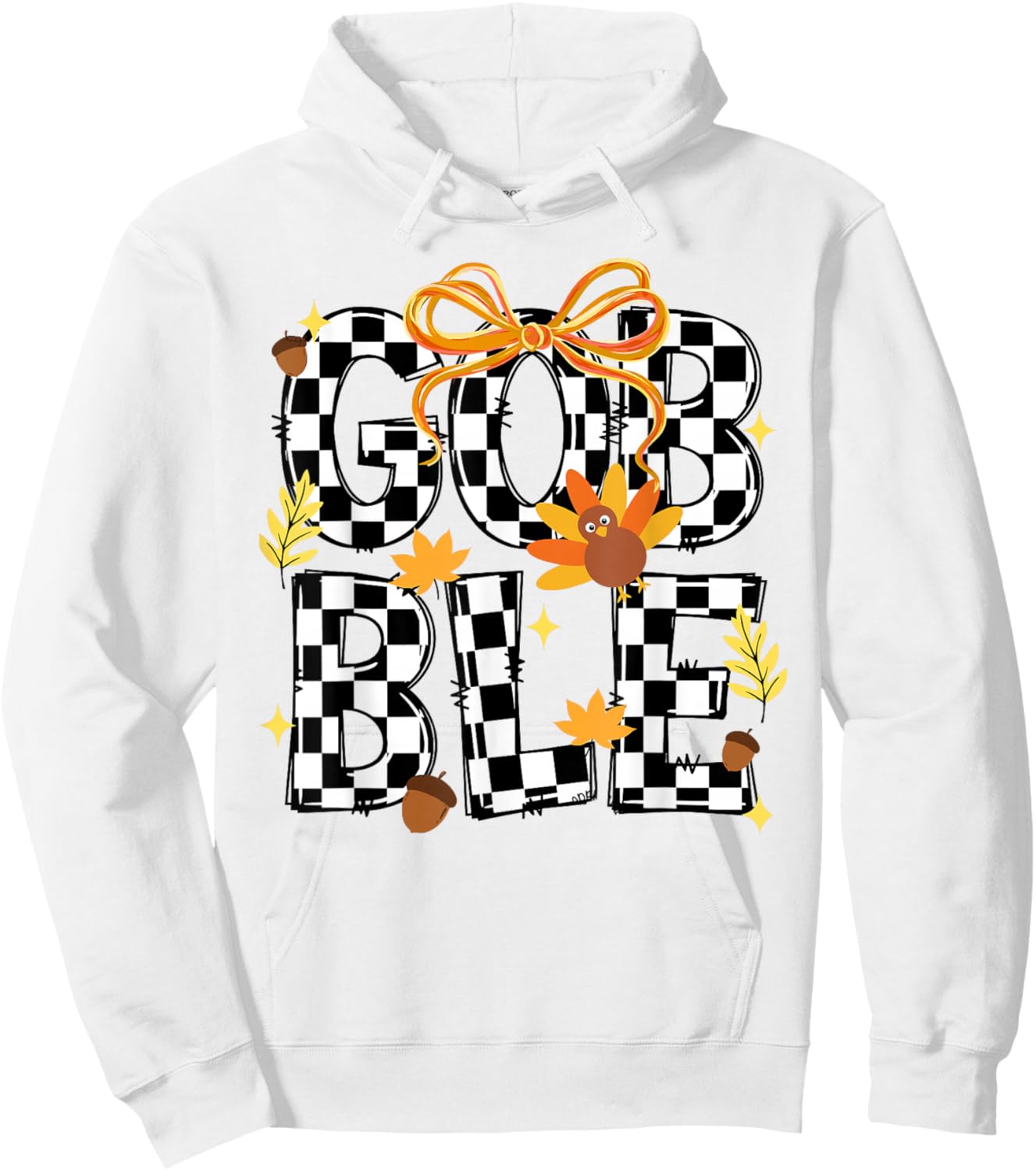 Happy Thanksgiving Gobble Coquette Checkered Turkey Fall Kid Hoodie - Hoodie | White
