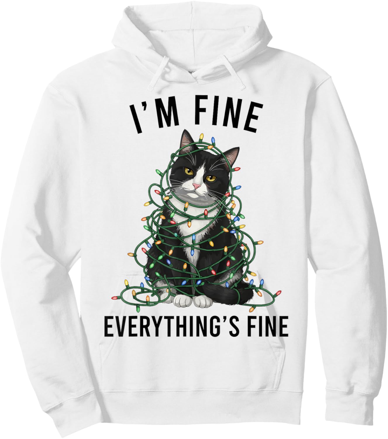 Tuxedo Cat Christmas I'm Fine Everything is Fine Hoodie - Hoodie | White