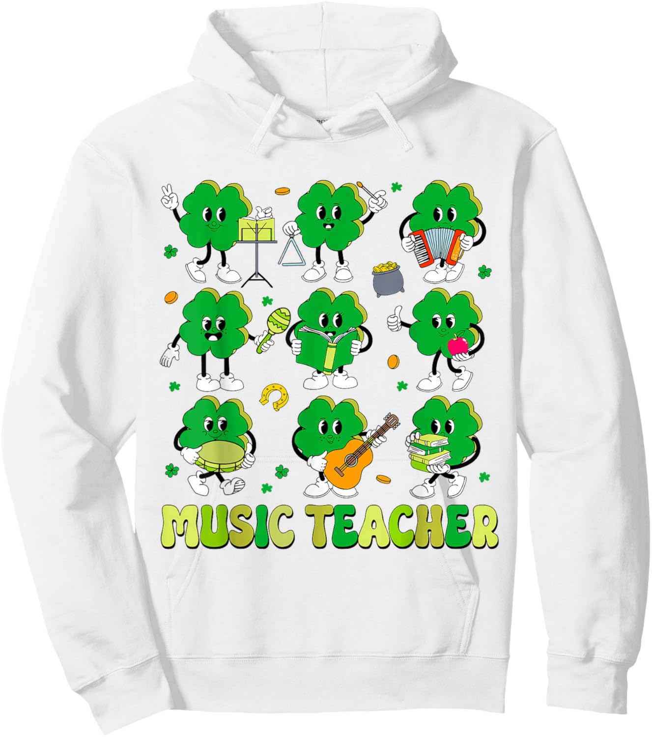 Music Teacher St Patrick Day Sharmocks Musical Instruments Hoodie - Hoodie | White