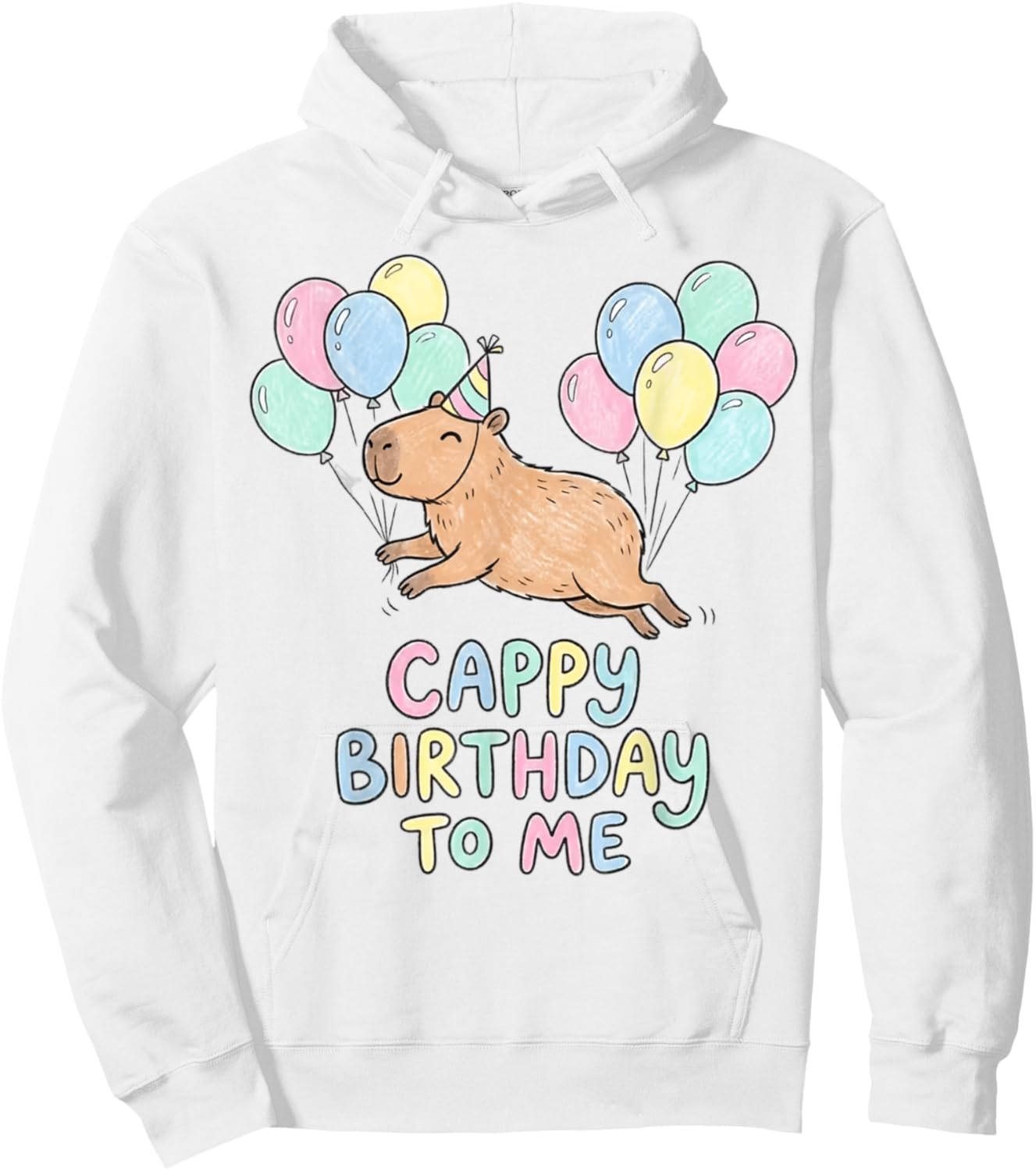 Cappy Birthday to Me Cute Capybara Balloons Pastel Art Hoodie - Hoodie | White
