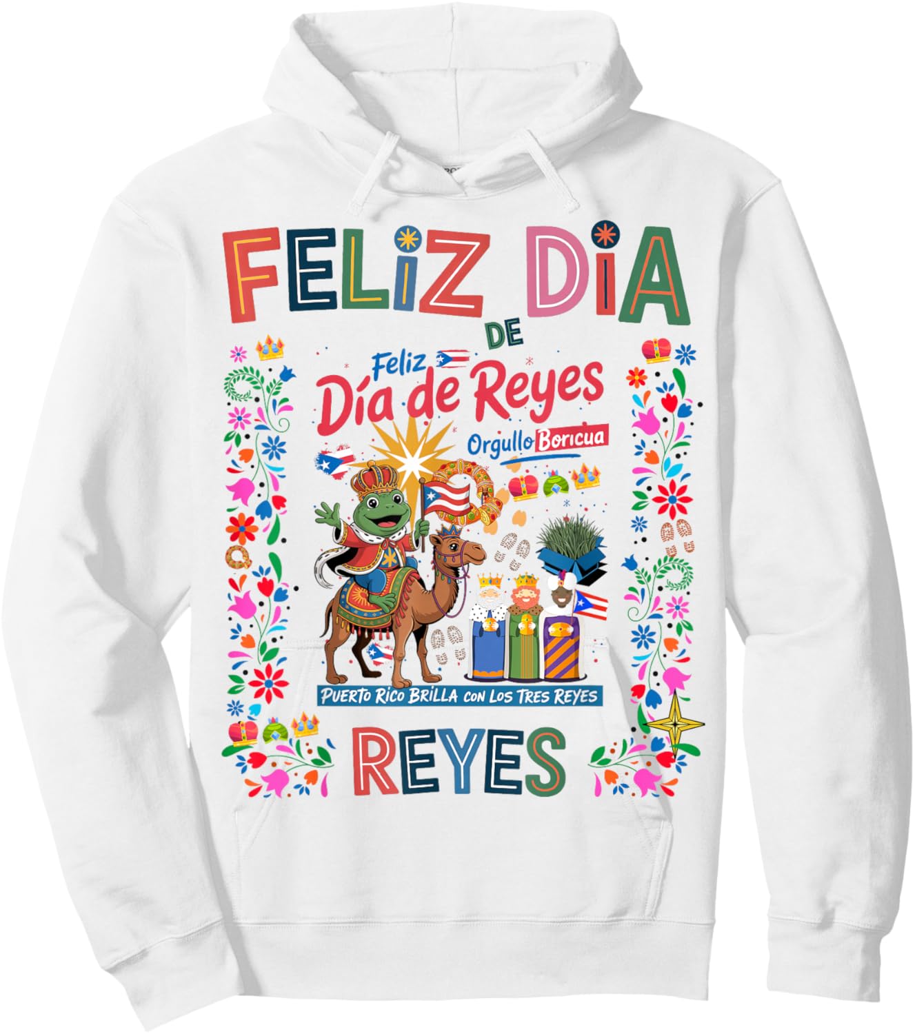 Three Kings Day Puerto Rican Women Idea & Coqui Frog Boricua Hoodie - Hoodie | White