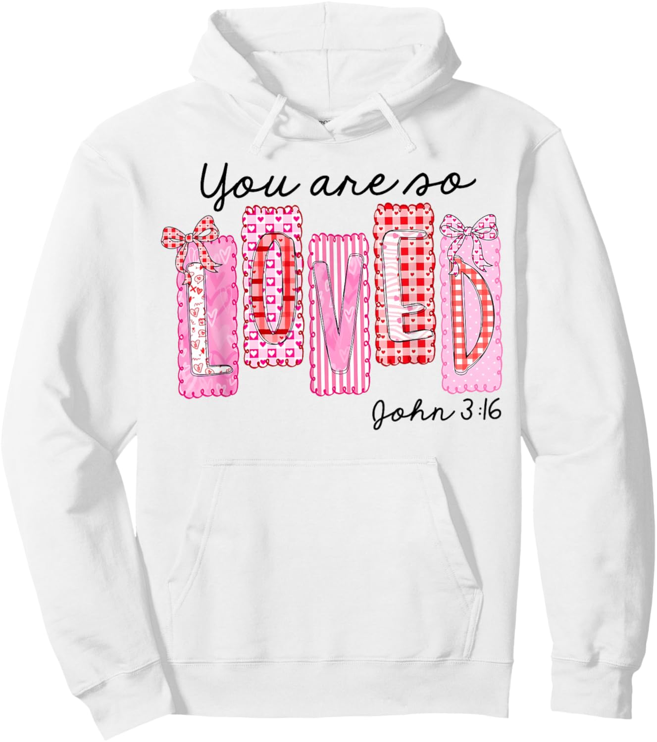 Valentine Coquette Bow You are so Loved John 3:16 Faith Hoodie - Hoodie | White