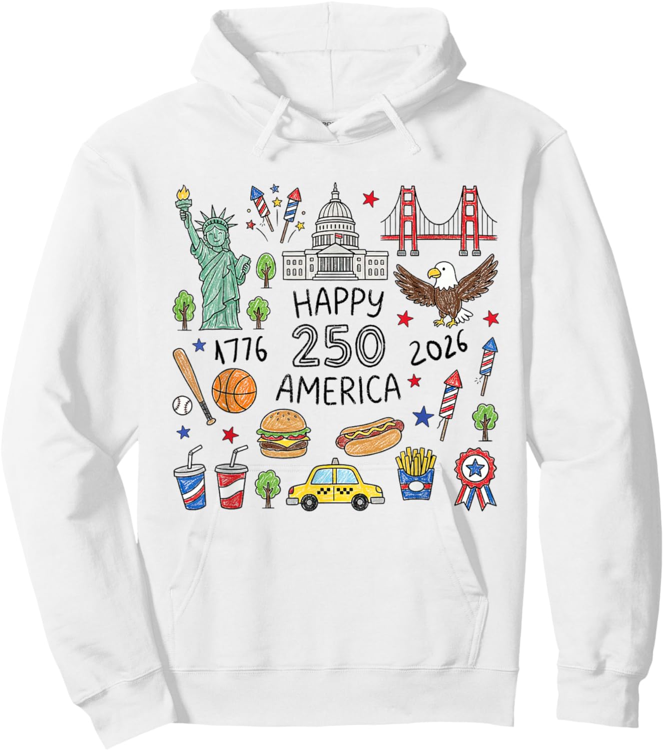 Happy 250 Anniversary USA 4th of July America Men Women Kids Hoodie - Hoodie | White