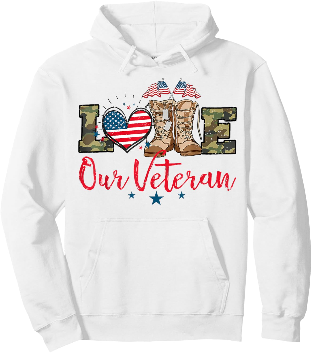 Love Our Veterans Day Proud Military American Flag Hoodie - Hoodie | White