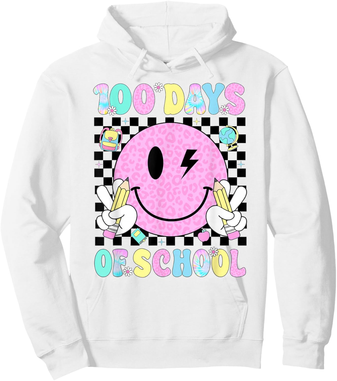 100 Days of School Retro Smile Face Teacher Kids 100th Day Hoodie - Hoodie | White