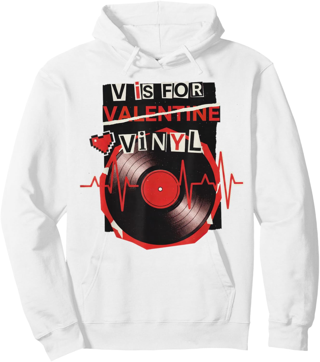 V is for Vinyl Funny Valentine Vinyl Record Music Lovers Hoodie - Hoodie | White