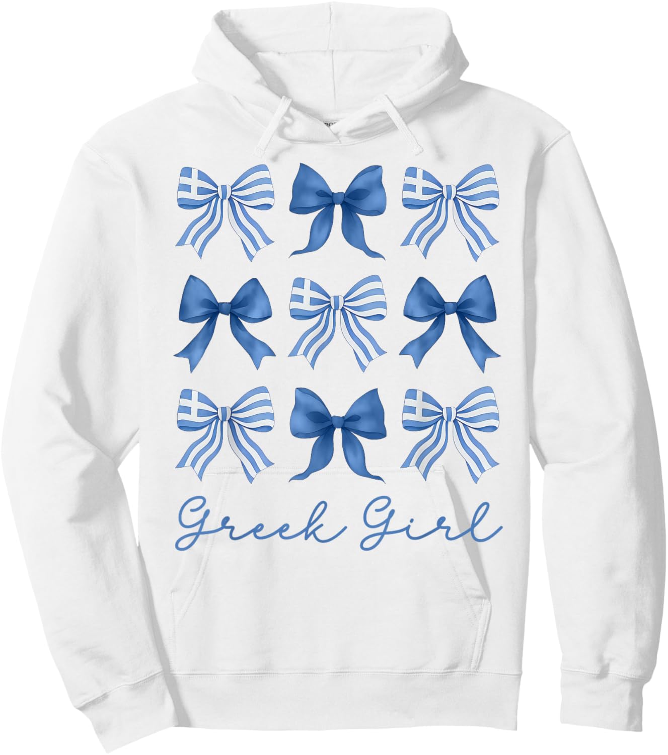 Greek Girl Coquette Bows Ribbon Cute Greek Flag Koukla Hoodie - Hoodie | White
