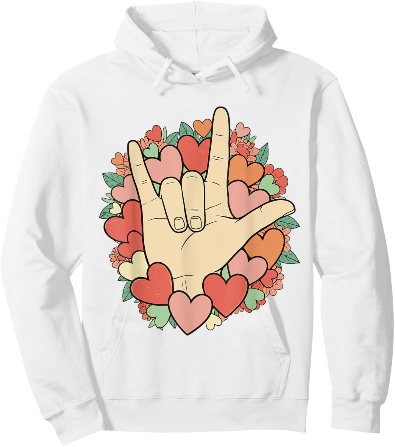 I Love You Sign Language Valentine's Day ASL Hearts Floral Hoodie - Hoodie | White