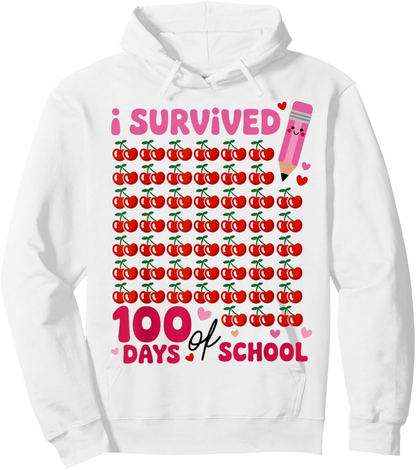 I Survived 100 Days of School Cherry Pink Cute 100th Day Hoodie - Hoodie | White
