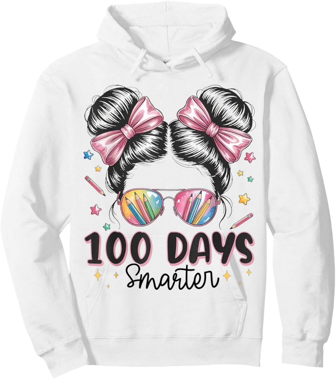 100 Days Smarter Messy Bun Girls 100th Day of School Kids Hoodie - Hoodie | White