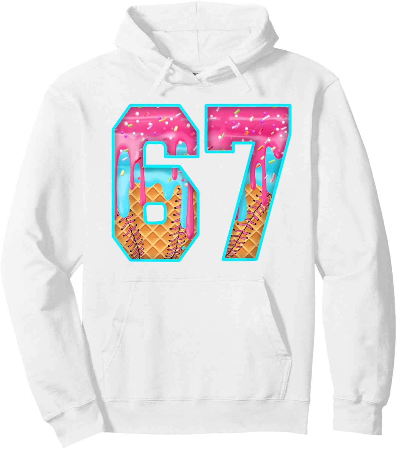 67 Ice Cream Drip Meme Funny Six Seven Funny Number Hoodie - Hoodie | White