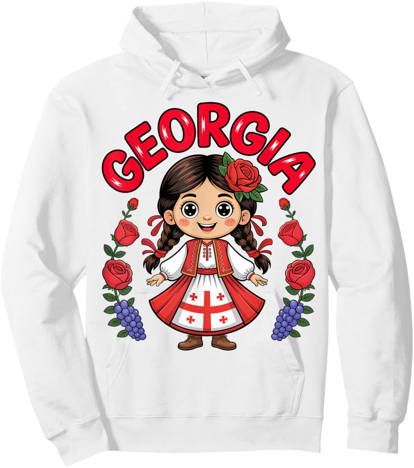 Cute Georgian Girl with Flag Dress and Roses for Kids Hoodie - Hoodie | White