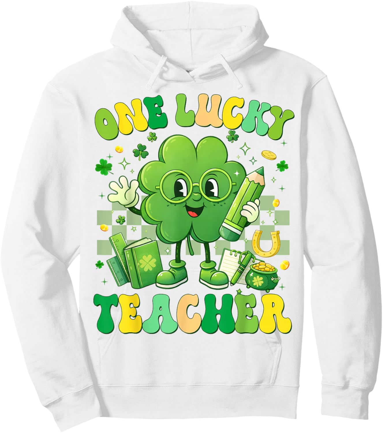 One Lucky Teacher Shamrock St Patricks Men Women Hoodie - Hoodie | White