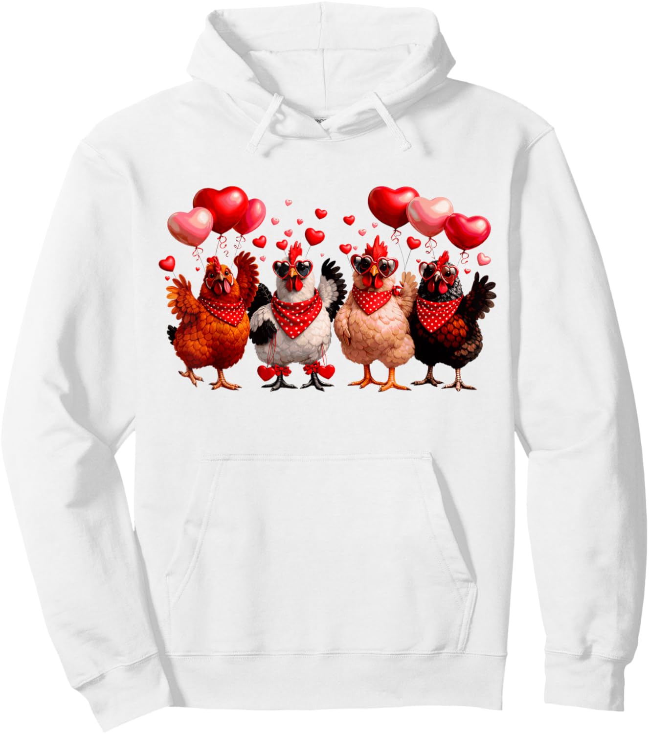 Funny Chickens & Hearts Farming Animal Happy Valentines Hoodie - Hoodie | White