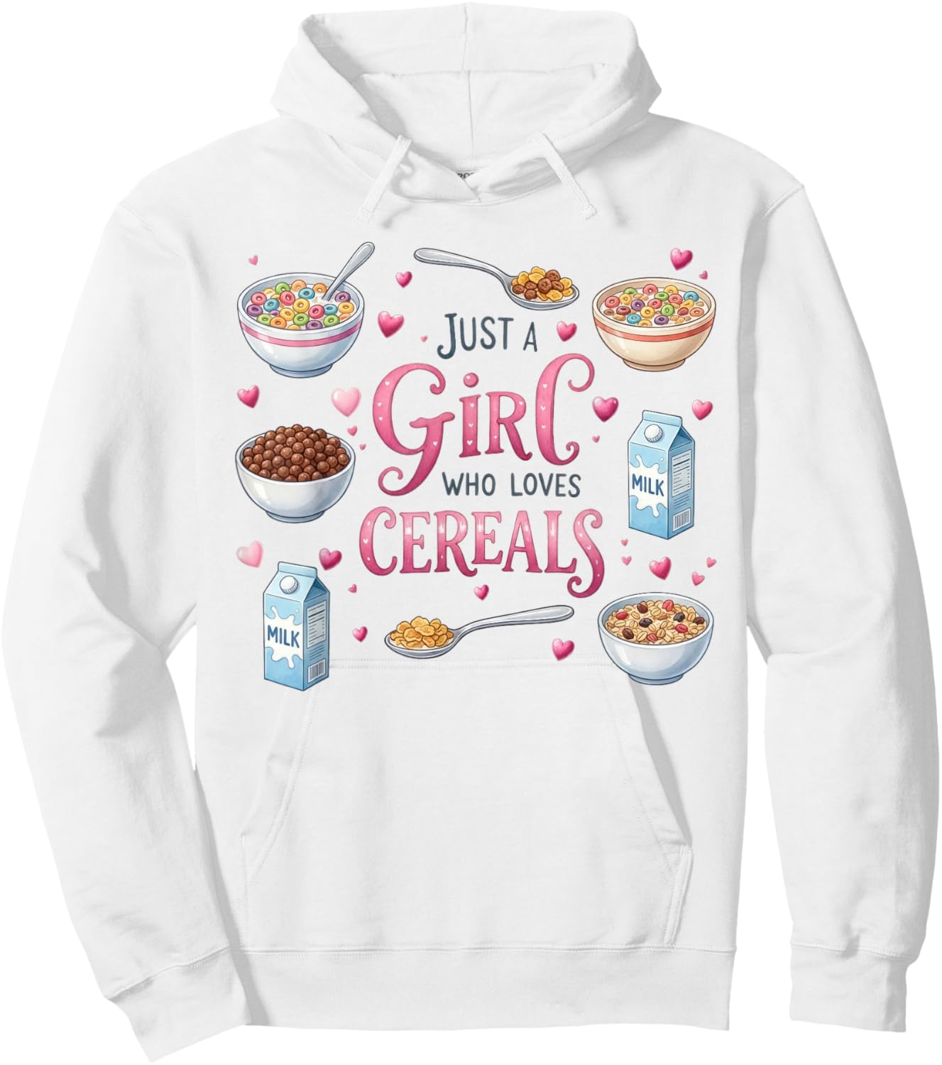 Just A Girl Who Loves Cereals Colorful Breakfast Hoodie - Hoodie | White