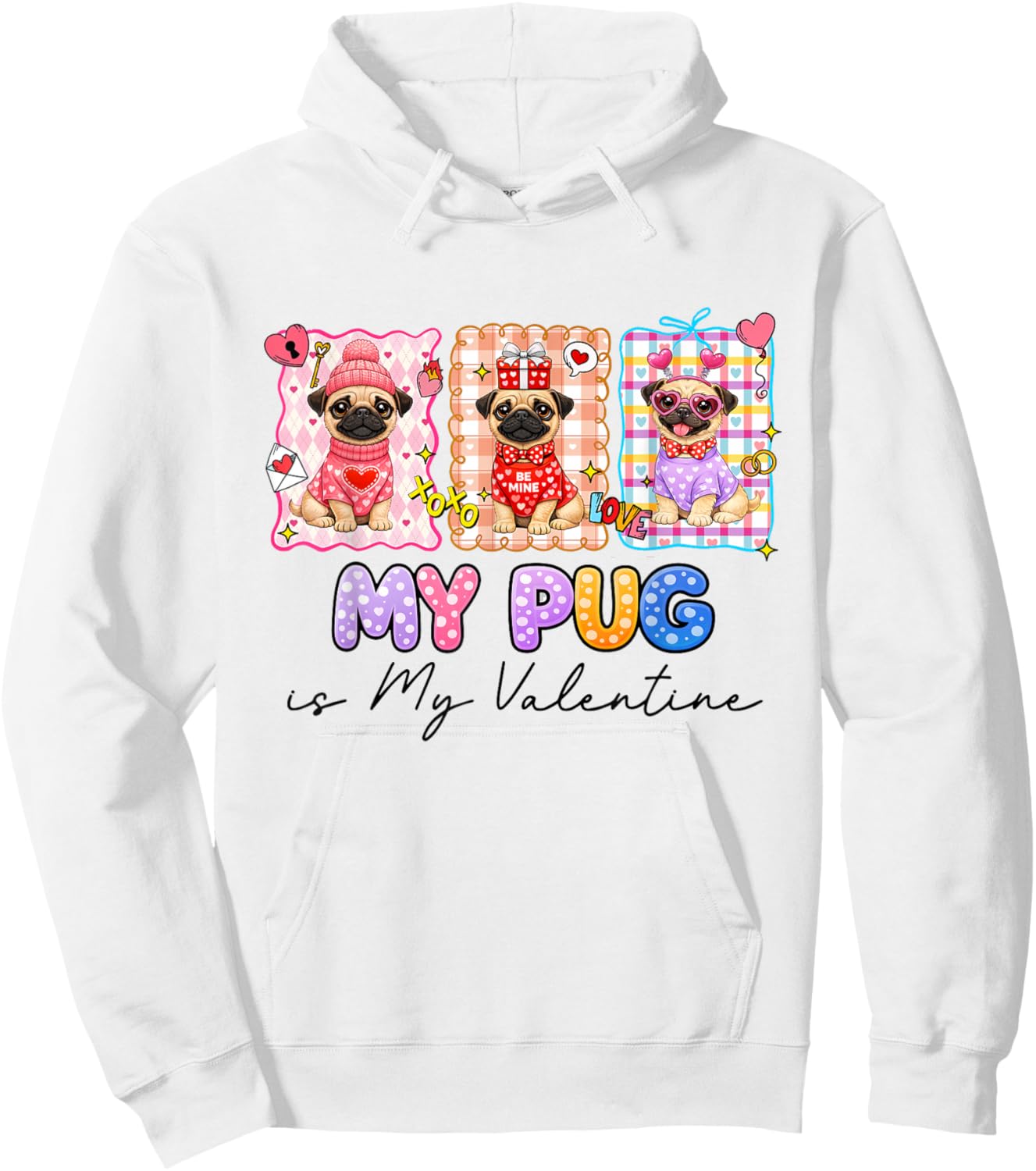 Pug is My Valentine Coquette Heart Retro Dog Love Cute Hoodie - Hoodie | White