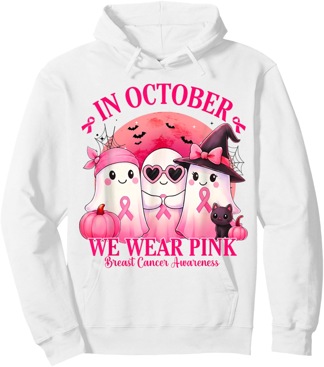 Breast Cancer Halloween Women in October We Wear Pink Hoodie - Hoodie | White