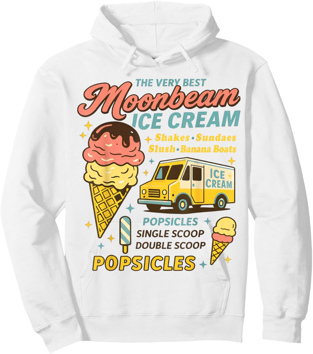 Vintage Moonbeam Ice Cream Truck Retro Double Scoop Popsicle Hoodie - Hoodie | White