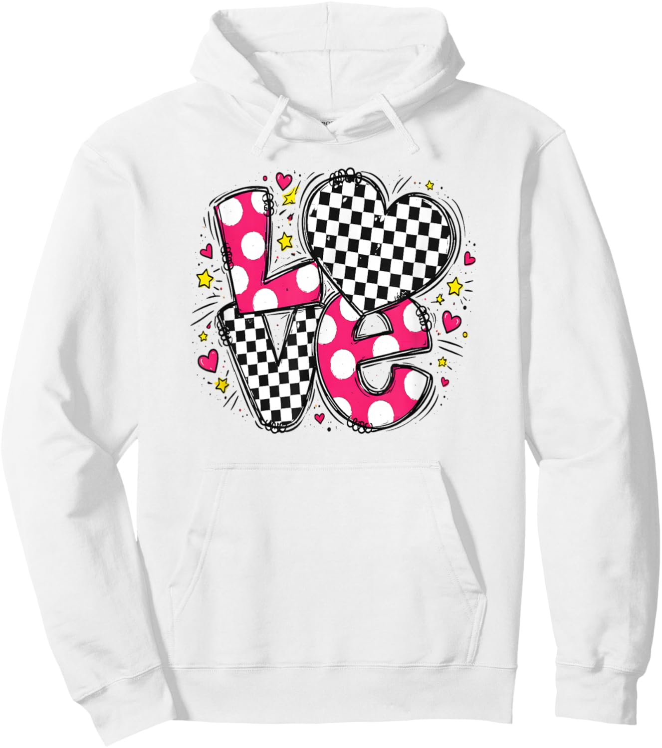 Valentine Cute Love Letter Message Heart Checkered and Dots Hoodie - Hoodie | White