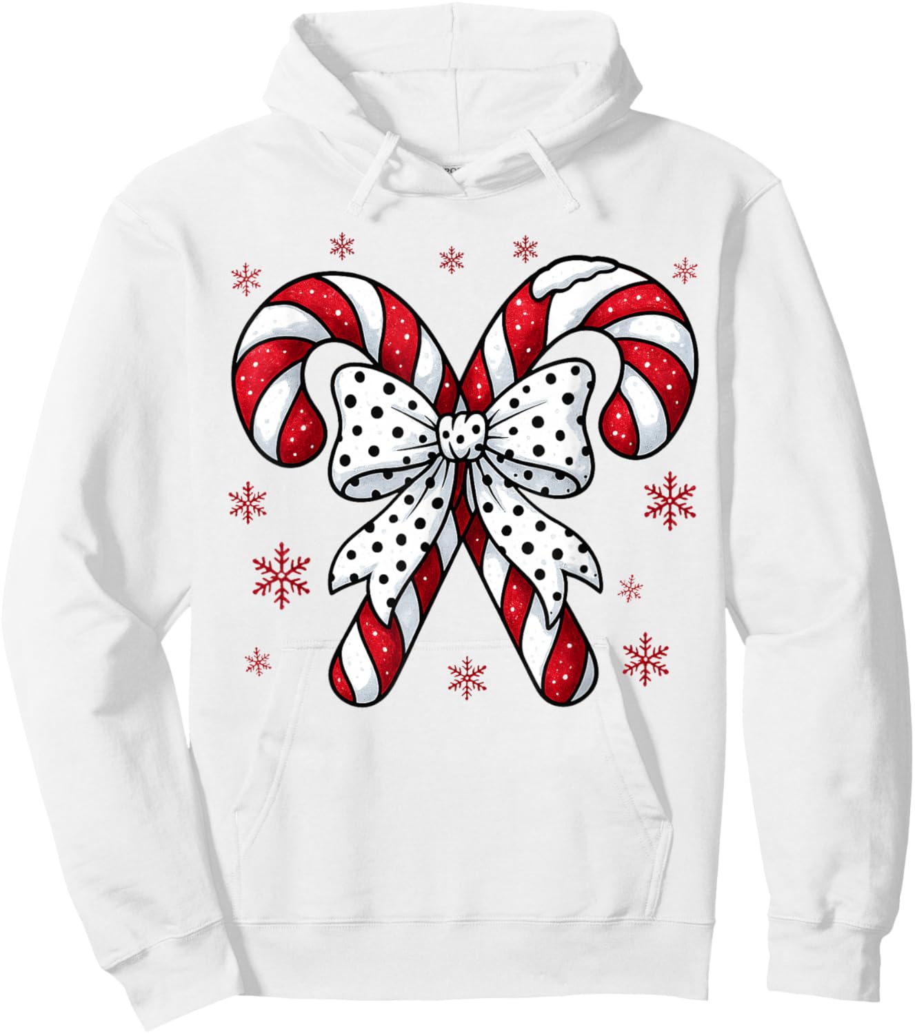 Candy Cane Christmas Season Girls Retro Coquette Bow Hoodie - Hoodie | White