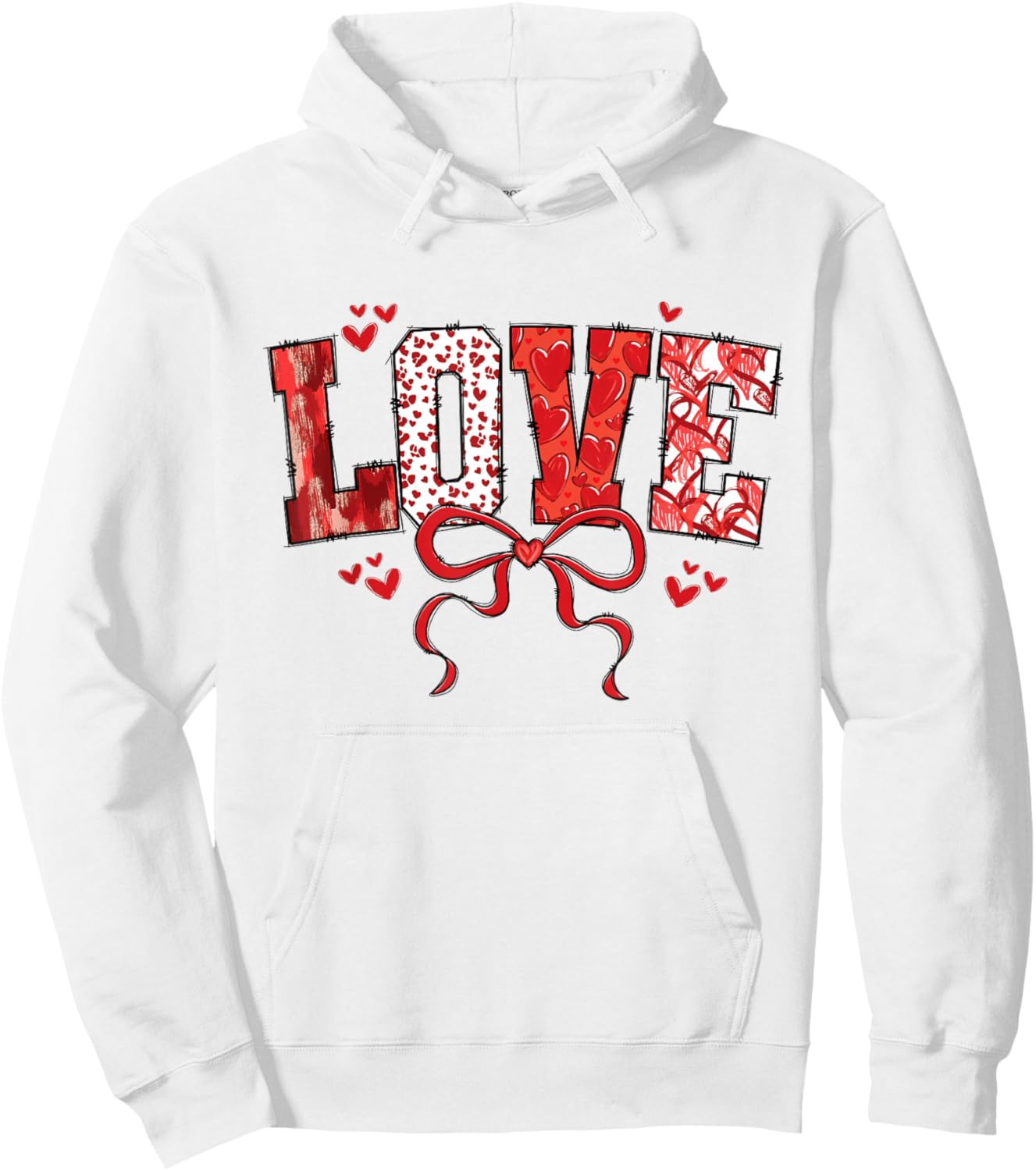 Love Bow Hearts Patchwork Style Cute Valentine Text Hoodie - Hoodie | White
