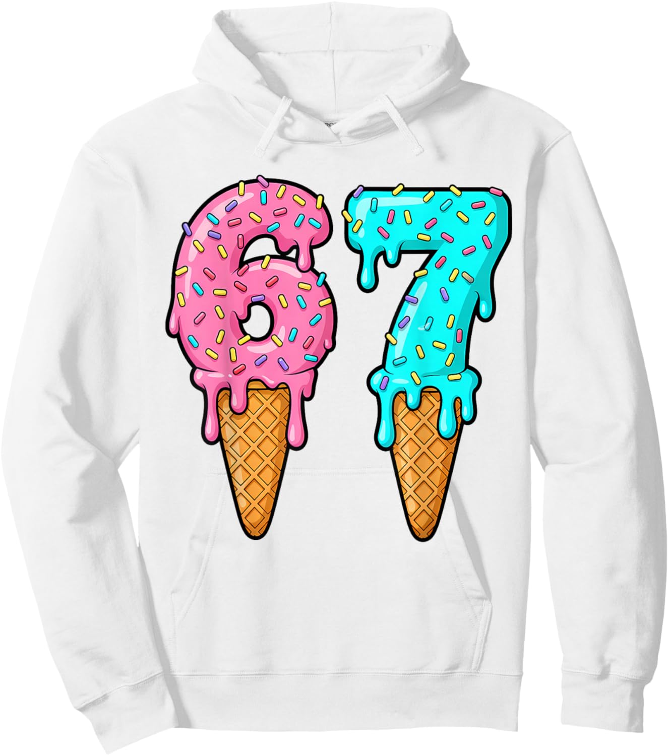 67 Ice Cream Drip Meme Funny Six Seven Gen Alpha Slang Hoodie - Hoodie | White