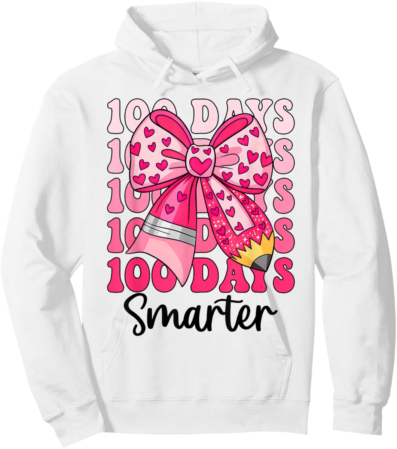 100 Days Smarter Coquette Bow Girls Kids 100th Day of School Hoodie - Hoodie | White