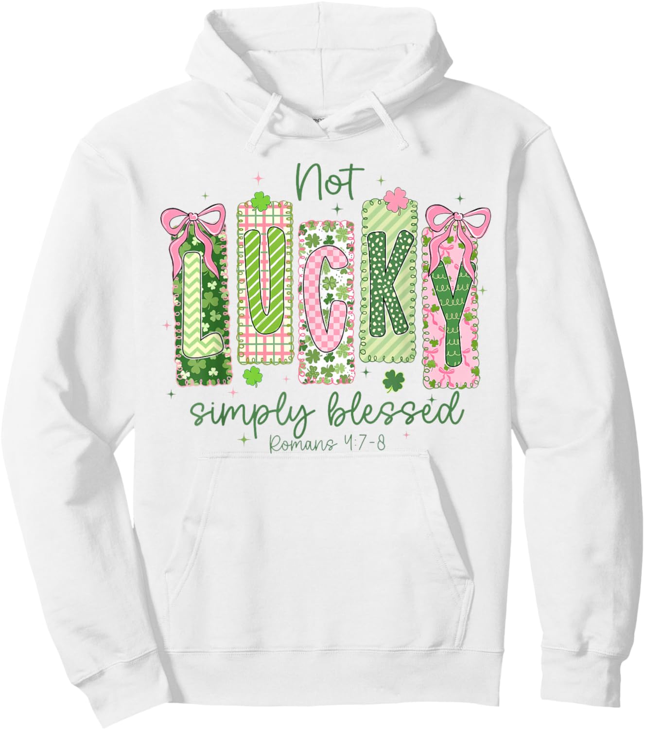Preppy Patrick's Day Not Lucky Simply Blessed Bow Shamrock Hoodie - Hoodie | White