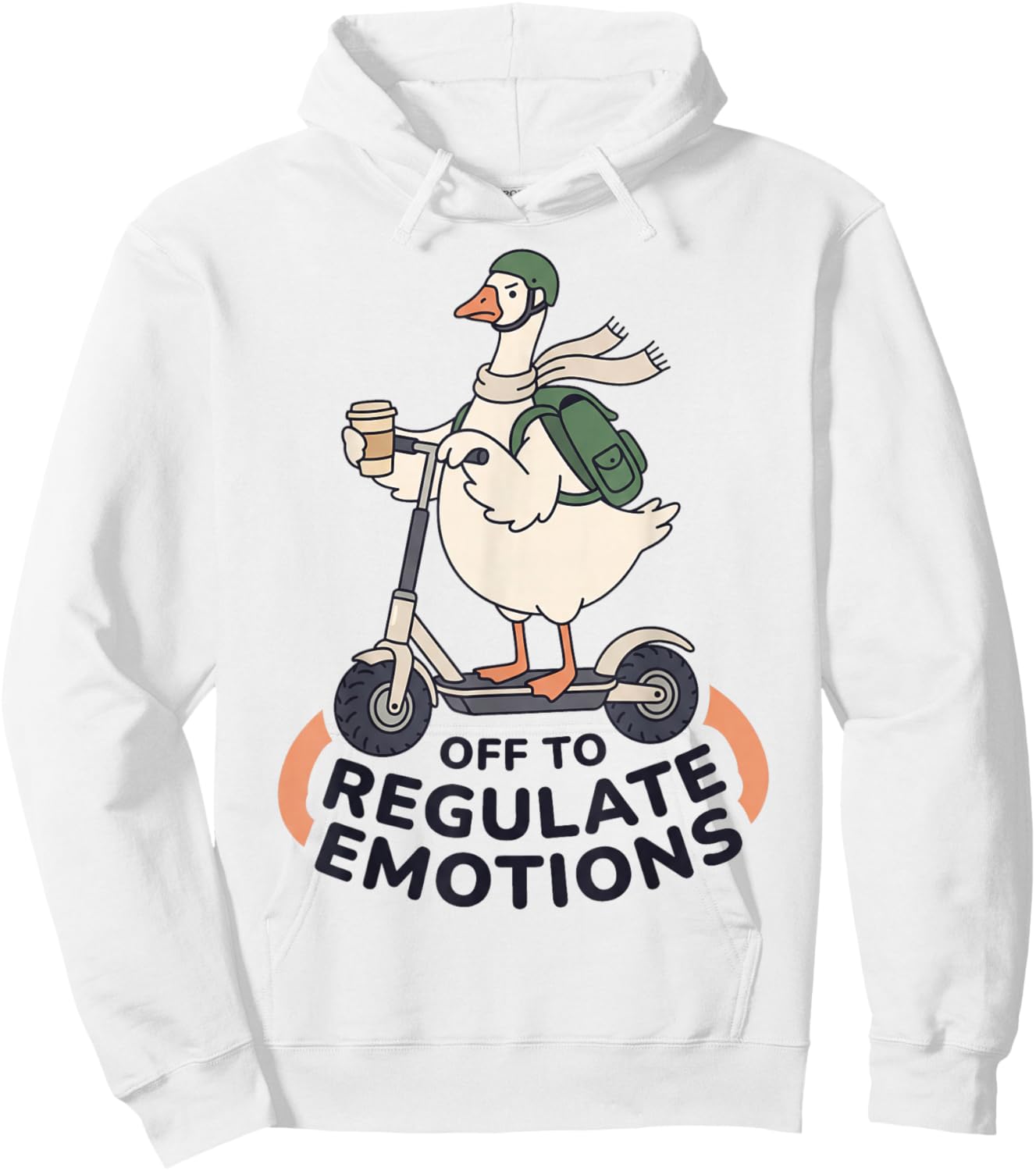 Off to Regulate Emotions Funny Goose on Scooter Therapy Meme Hoodie - Hoodie | White