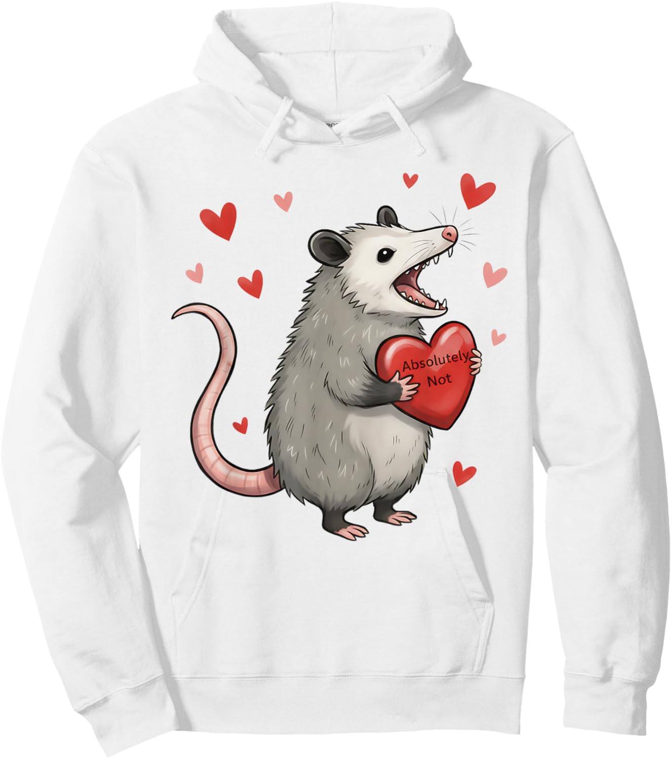 Funny Opossum Absolutely Not Hearts Valentine's Day Hoodie - Hoodie | White